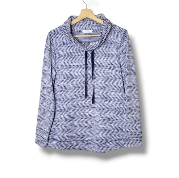 T By Talbots Cowl Neck Pullover Sz L Navy/White Chevron Preppy Casual - Picture 1 of 8